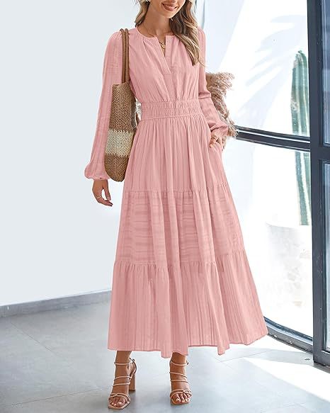 Robe maxi pour femmes avec des manches élégantes et un élastique à la taille raffiné Chic und Stil