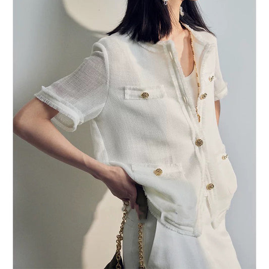 Blazer Texturé d'Été Femme Chic und Stil