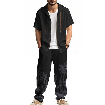 Casual outfit for men with t-shirt and hoodie pants with a trendy palm print Chic and Style