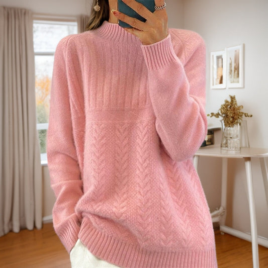 Pull en tricot pour femmes avec motif torsadé créatif et col montant Chic und Stil