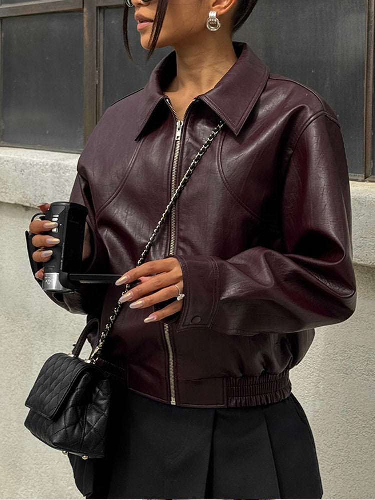 Faux leather jacket for women with trendy oversized fit and elastic waist Chic und Stil