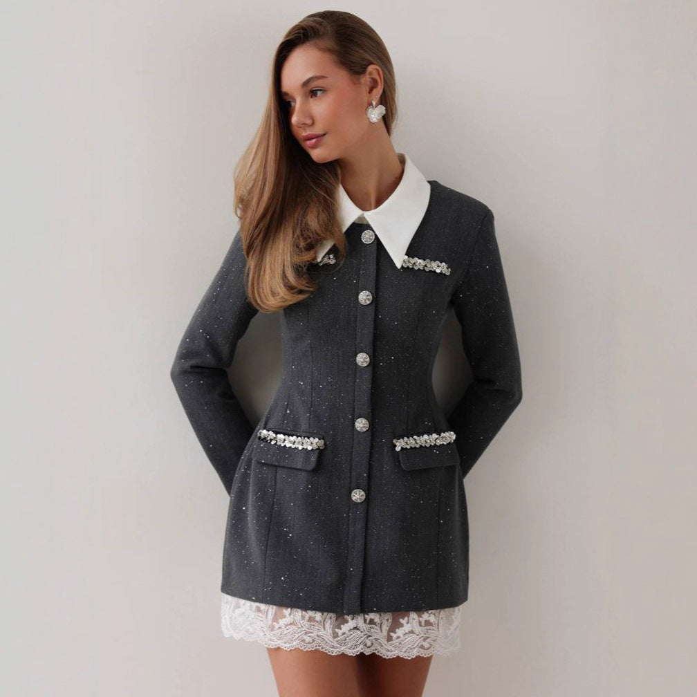 Dames blazer élégant avec des détails romantiques en volants Chic und Stil