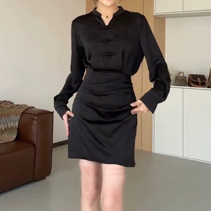 Robe Midi Élegante Femme avec Détails de Boutons Chic und Stil