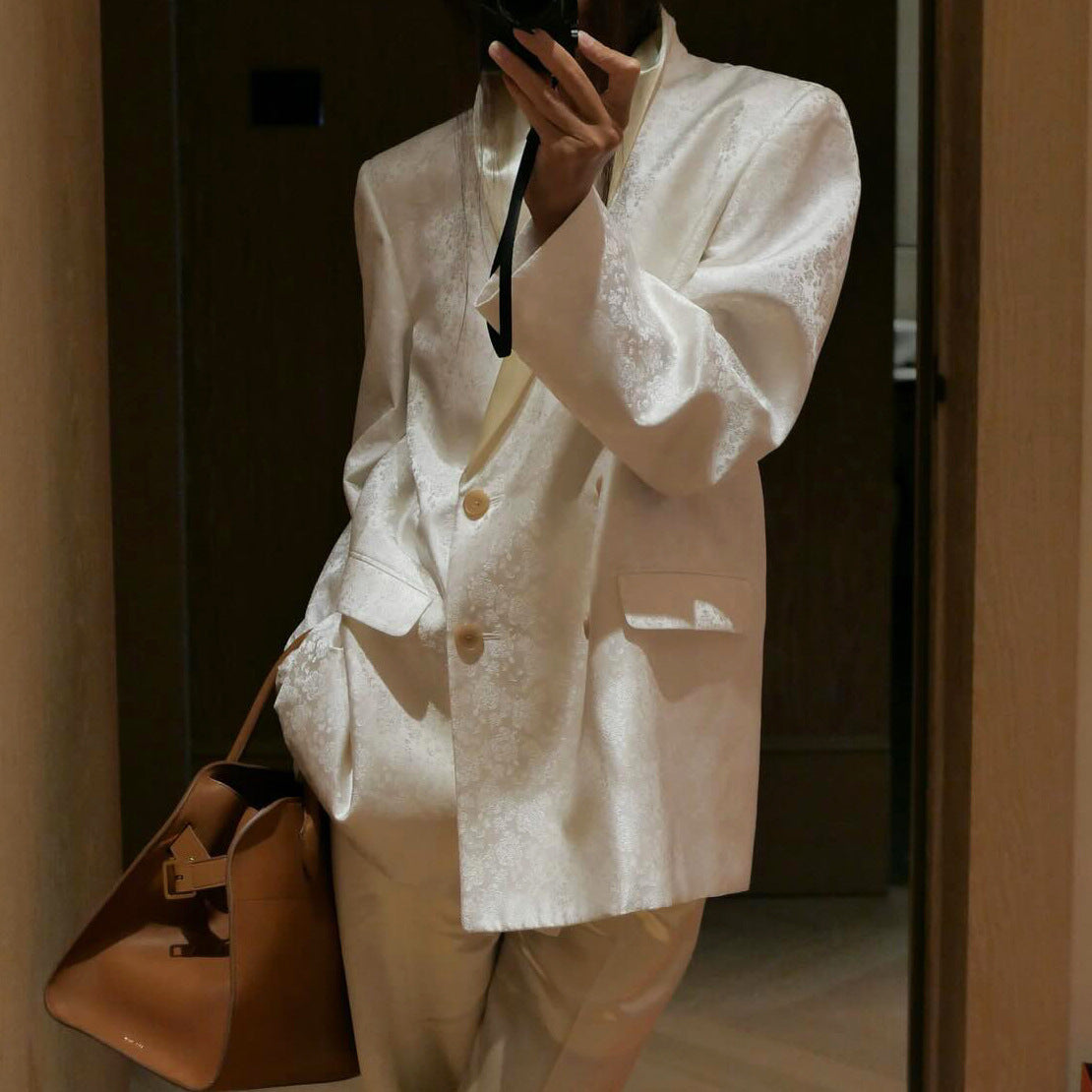 Dames Élégant Blazer en Jacquard avec Col Revers Chic und Stil