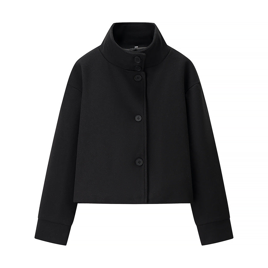 Dames élégante courte veste avec col haut et boutons décoratifs Chic und Stil