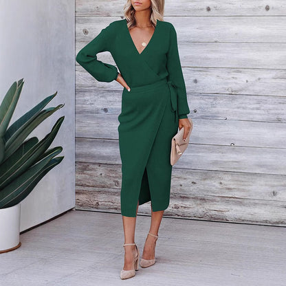 Robe Midi Élégante Enveloppante Pour Femme Chic und Stil