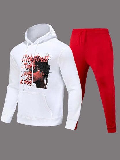 Men's hoodie and jogging pants set with a striking graphic element Chic and Style