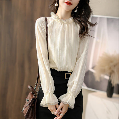Blouse à col montant froncé pour femmes avec détails de manches transparentes Chic und Stil