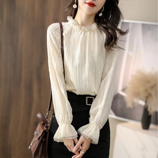 Blouse à col montant froncé pour femmes avec détails de manches transparentes Chic und Stil