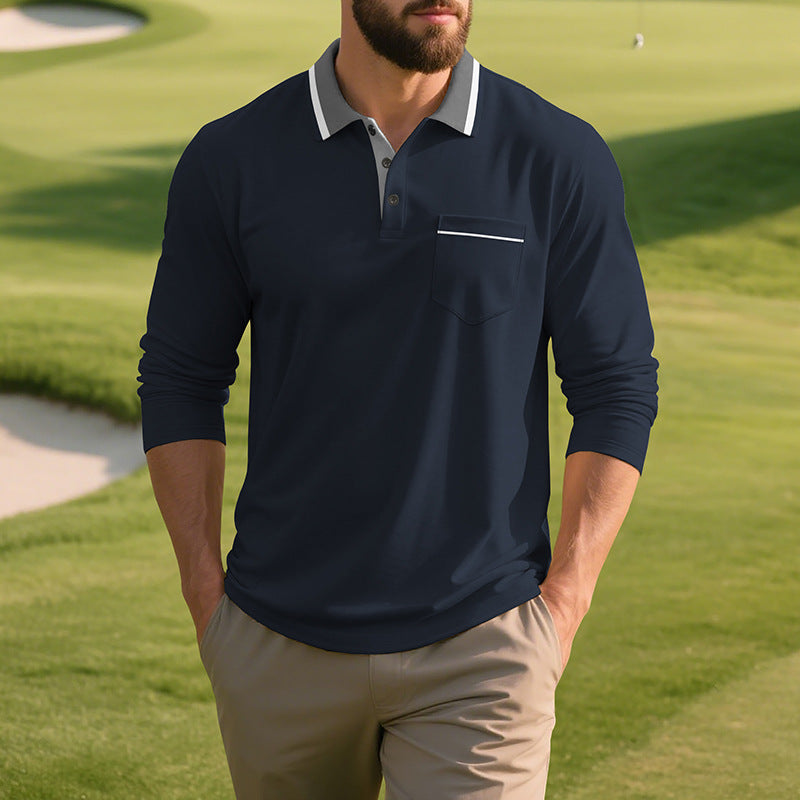 Chemise Polo à manches longues pour hommes en tissu respirant avec col moderne Chic und Stil