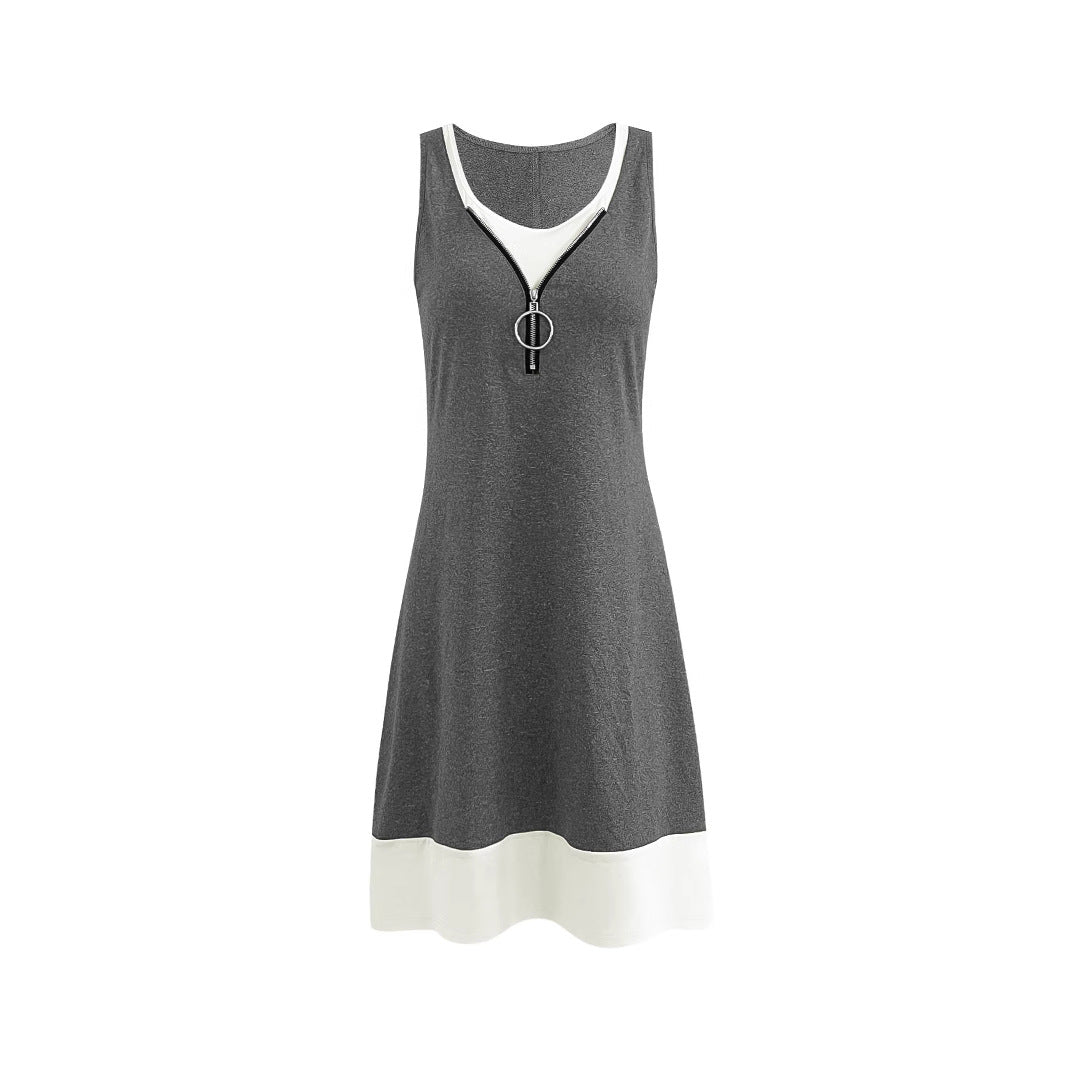 Robe d'été sans manches pour dames avec fermeture éclair à la mode et détails contrastés Chic und Stil