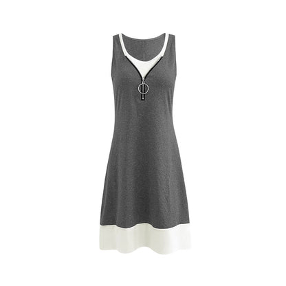 Robe d'été sans manches pour dames avec fermeture éclair à la mode et détails contrastés Chic und Stil