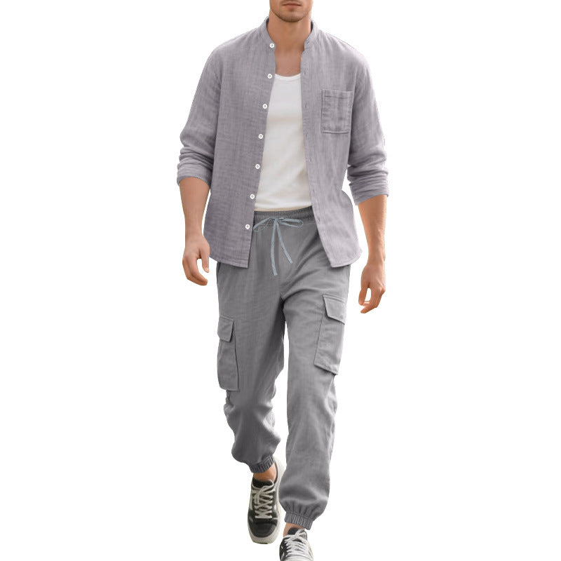 Homme confortable Cargo-Shorts et chemise décontractée à manches longues Set Chic und Stil