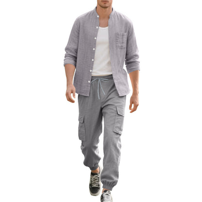 Homme confortable Cargo-Shorts et chemise décontractée à manches longues Set Chic und Stil
