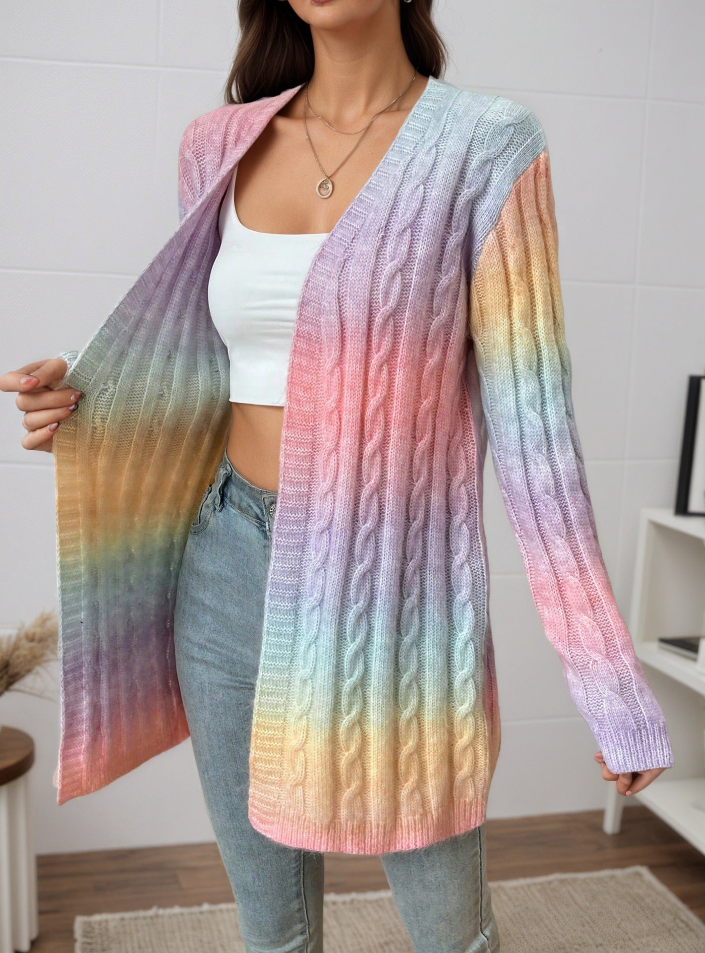 Cardigan en tricot pour femmes avec un dégradé de couleurs coloré et une coupe décontractée Chic und Stil
