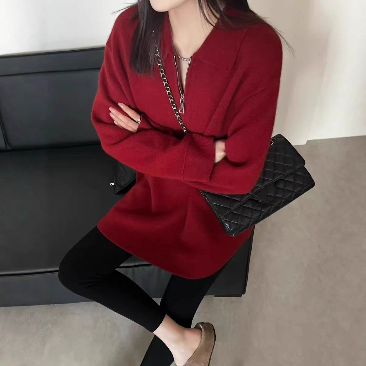 Dames pull modeste avec fermeture éclair et col Chic und Stil