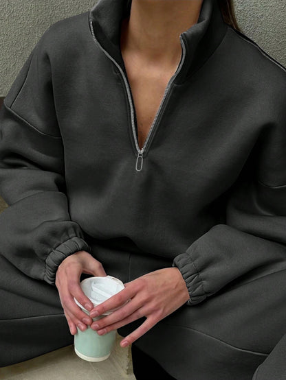 Dame hoodie en polaire avec demi-zip Chic und Stil