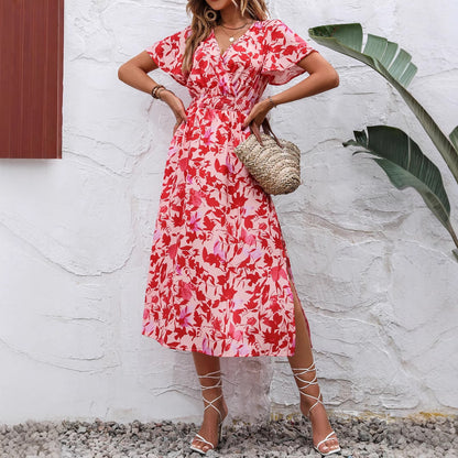 Robe maxi pour femmes avec détails froncés et fente latérale Chic und Stil