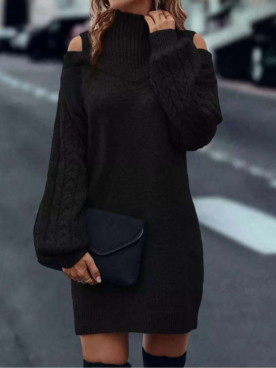 Robe tricot femme avec design off-shoulder et structure complexe de motif en torsades Chic und Still