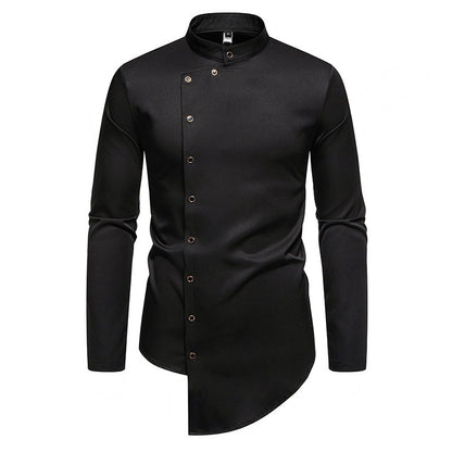 Chemise à manches longues pour hommes avec col montant moderne et patte de boutonnage créative Chic und Stil