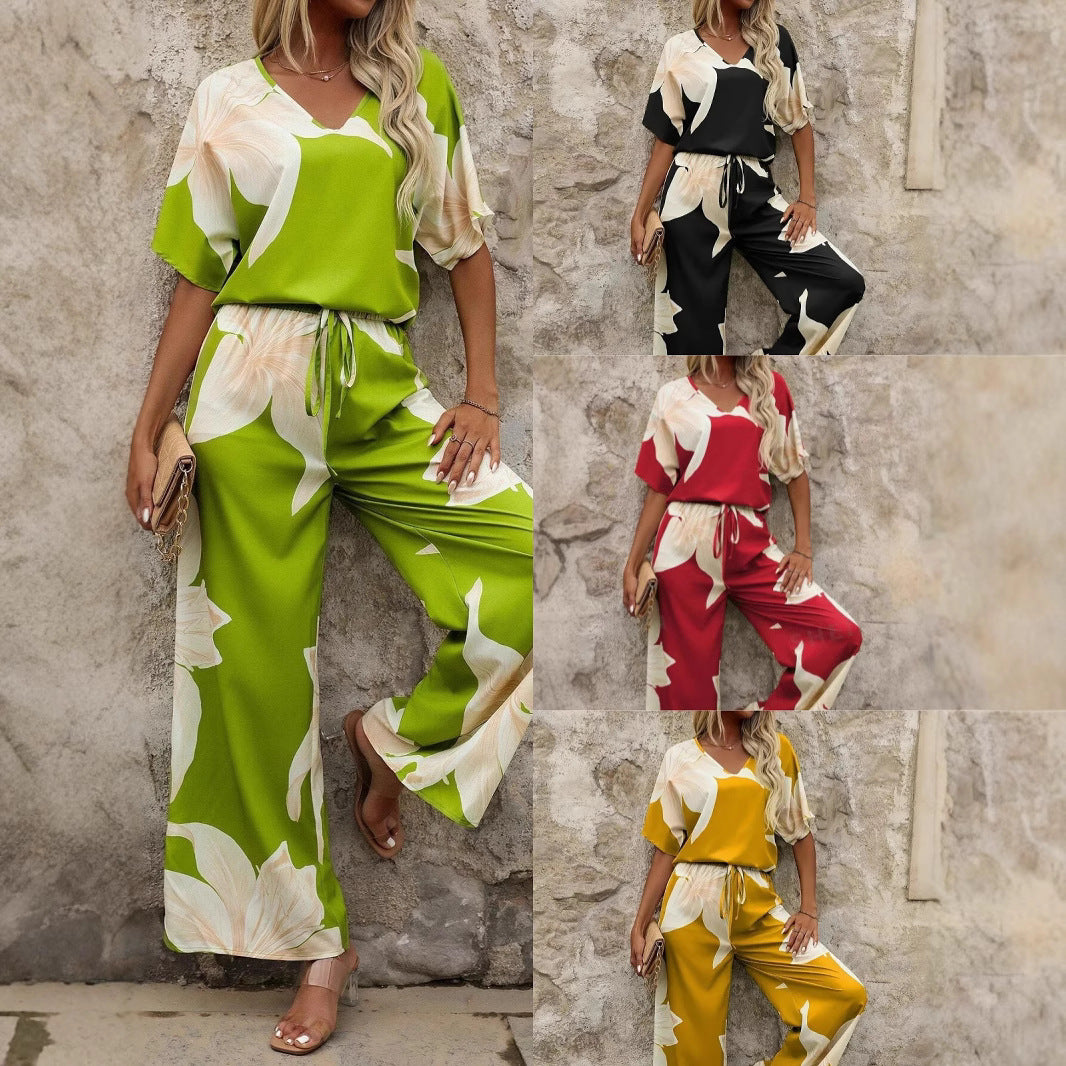 Dames Élégant Jumpsuit avec des motifs floraux et une jambe large Chic und Stil
