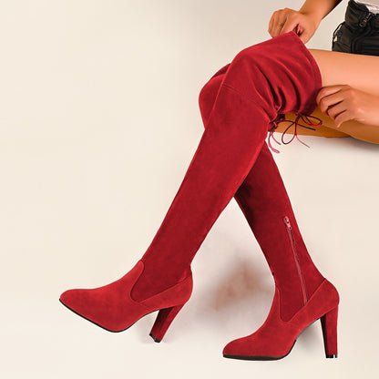 Bottines femme overknee en cuir suédé de haute qualité avec zip latéral et lacets élégants Chic und Stil