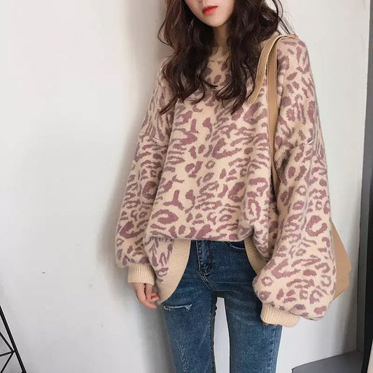 Pull en tricot surdimensionné pour femmes avec motif léopard et matériau doux Chic und Stil