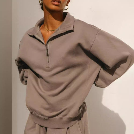 Pull-over zippé décontracté pour femmes avec col montant et coupe large Chic und Stil