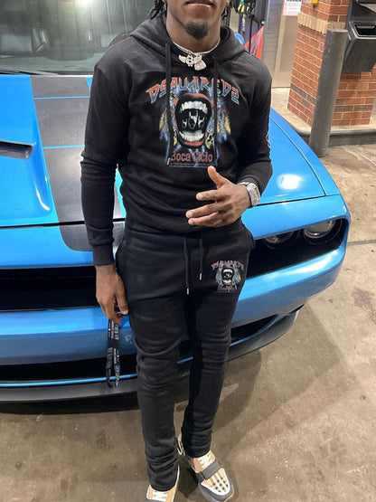 Men's Hoodie and Training Pants with Chic and Artistic Print