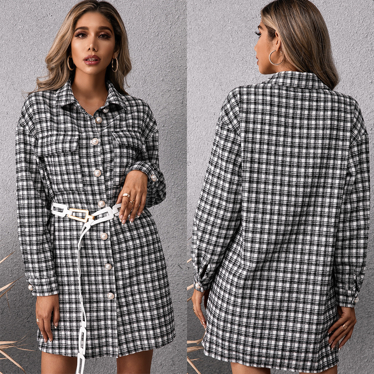 Robe chemise à carreaux pour femme Chic und Stil