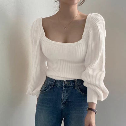 Femme Pull cropped avec des manches volumineuses et une structure côtelée Chic und Stil