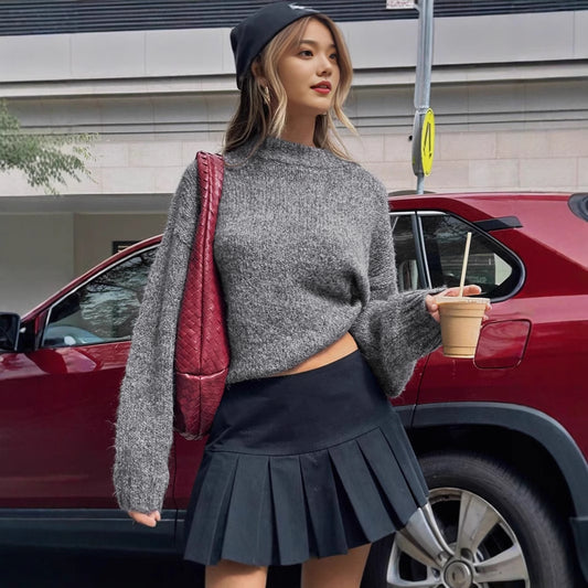 Dames pull en tricot tendance à coupe ample et col montant Chic und Stil