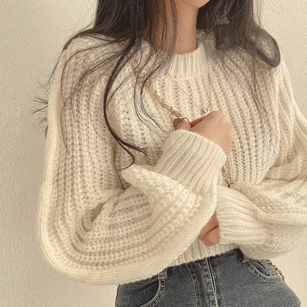 Pull femme en tricot épais avec des manches volumineuses et une texture structurée Chic und Stil