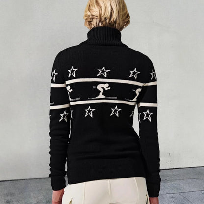 Pull-over à col roulé pour femmes avec motif de ski et étoiles Chic und Stil