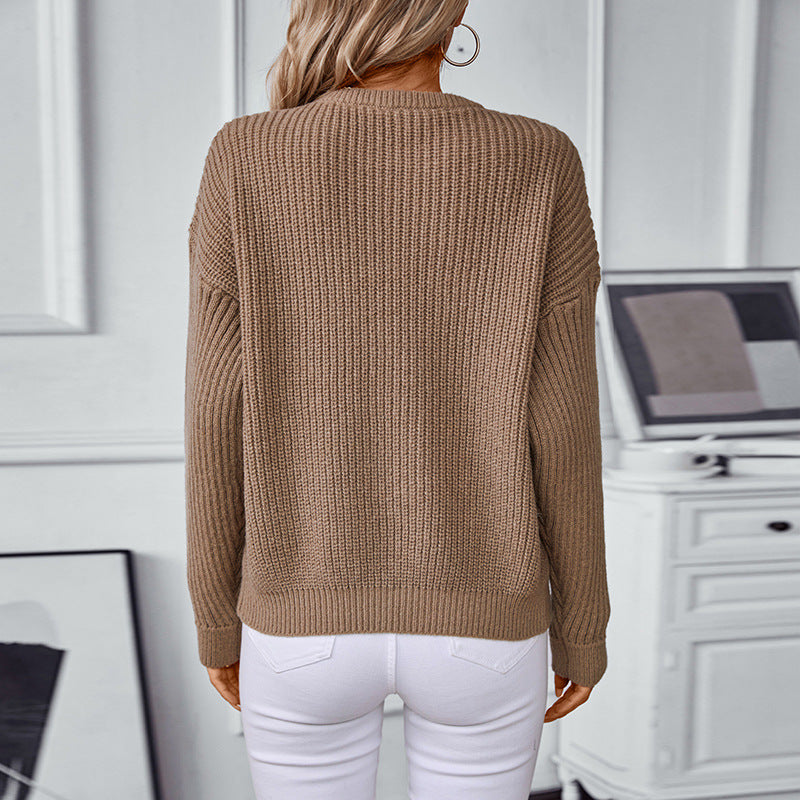 Pull en tricot à la mode pour femmes avec des motifs structurés et un col rond Chic und Stil
