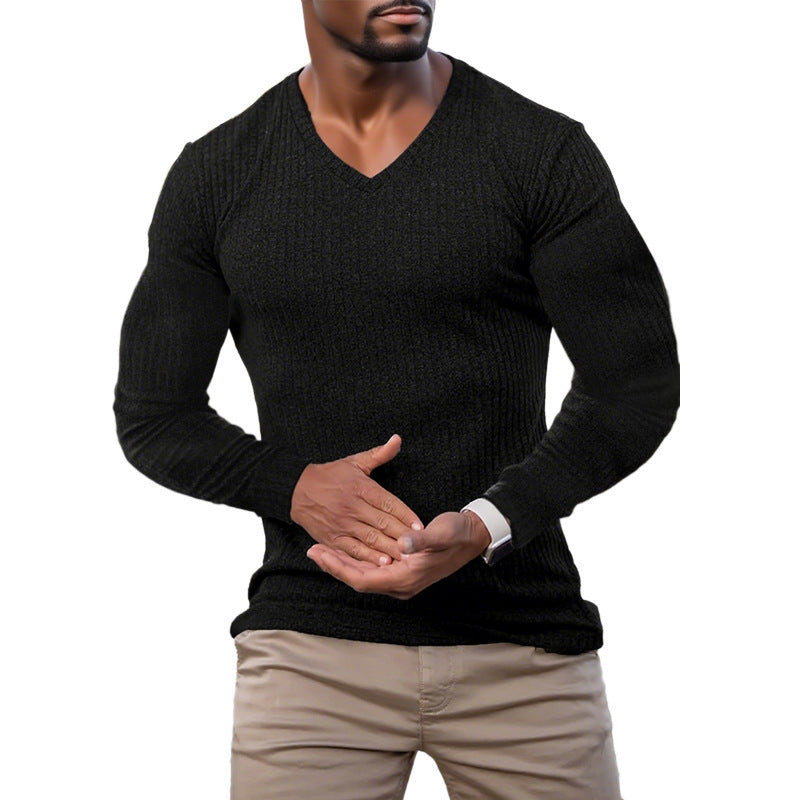 Pull élégant pour hommes à col en V en matériau tricoté texturé Chic und Stil