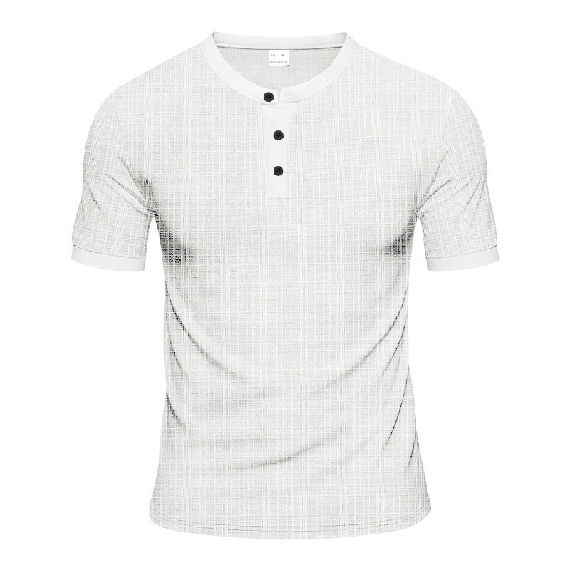 T-shirt Henley à manches courtes pour hommes avec design texturé et boutons tendance Chic und Stil