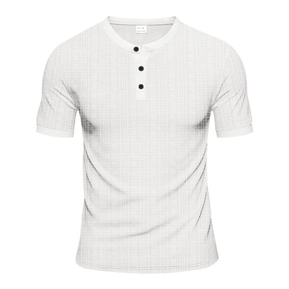 T-shirt Henley à manches courtes pour hommes avec design texturé et boutons tendance Chic und Stil