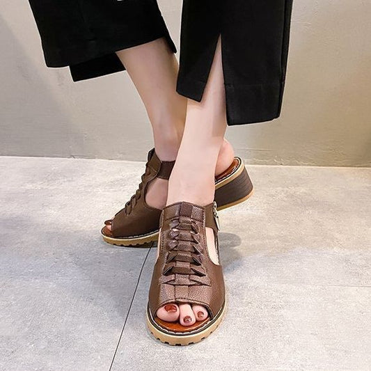 Sandales à lacets tendance pour femmes avec bout ouvert et talon bloc confortable Chic und Stil
