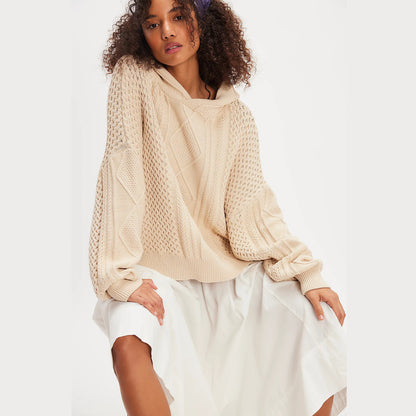 Dames gros tricot-hoodie avec motif de tresse stylé Chic und Stil