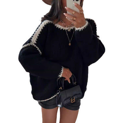 Pulls en grosse maille pour femmes avec finitions contrastées et coupe décontractée Chic und Stil