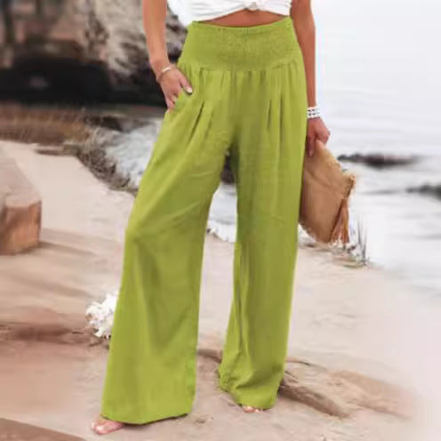 Light linen pants for women with elastic waist and wide fit Chic und Stil