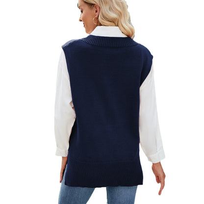 Ladies' elegant sleeveless knitted sweater with V-neck and relaxed fit Chic und Stil