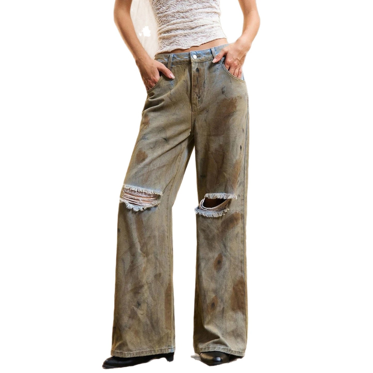 Dames jeans larges tendance avec déchirures et bords effilochés Chic und Stil