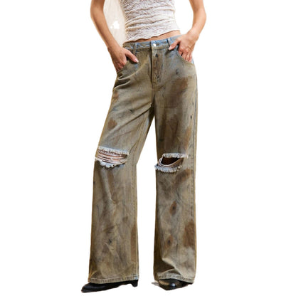 Dames jeans larges tendance avec déchirures et bords effilochés Chic und Stil