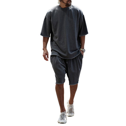Ensemble décontracté surdimensionné pour hommes avec manches courtes et shorts tapered Chic und Stil
