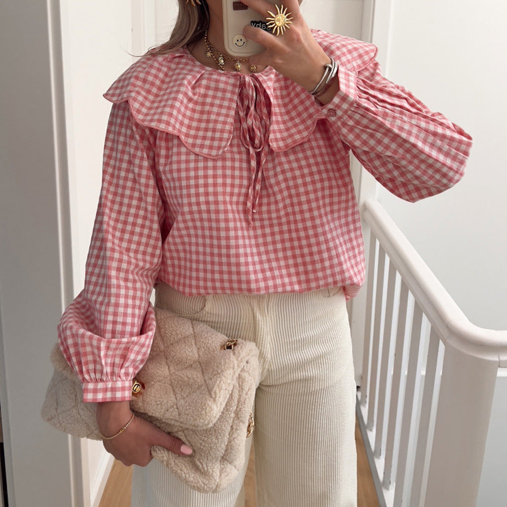 Blouse femme avec bas à volants et motif à carreaux Chic und Stil
