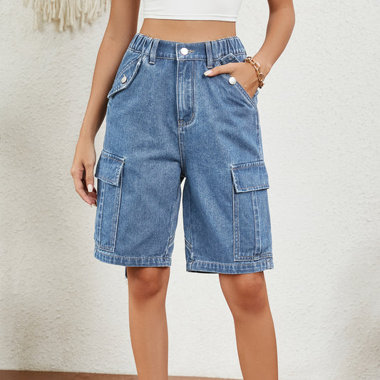 Women's Cargo Shorts with High Pockets and Adjustable Waist Chic and Stylish