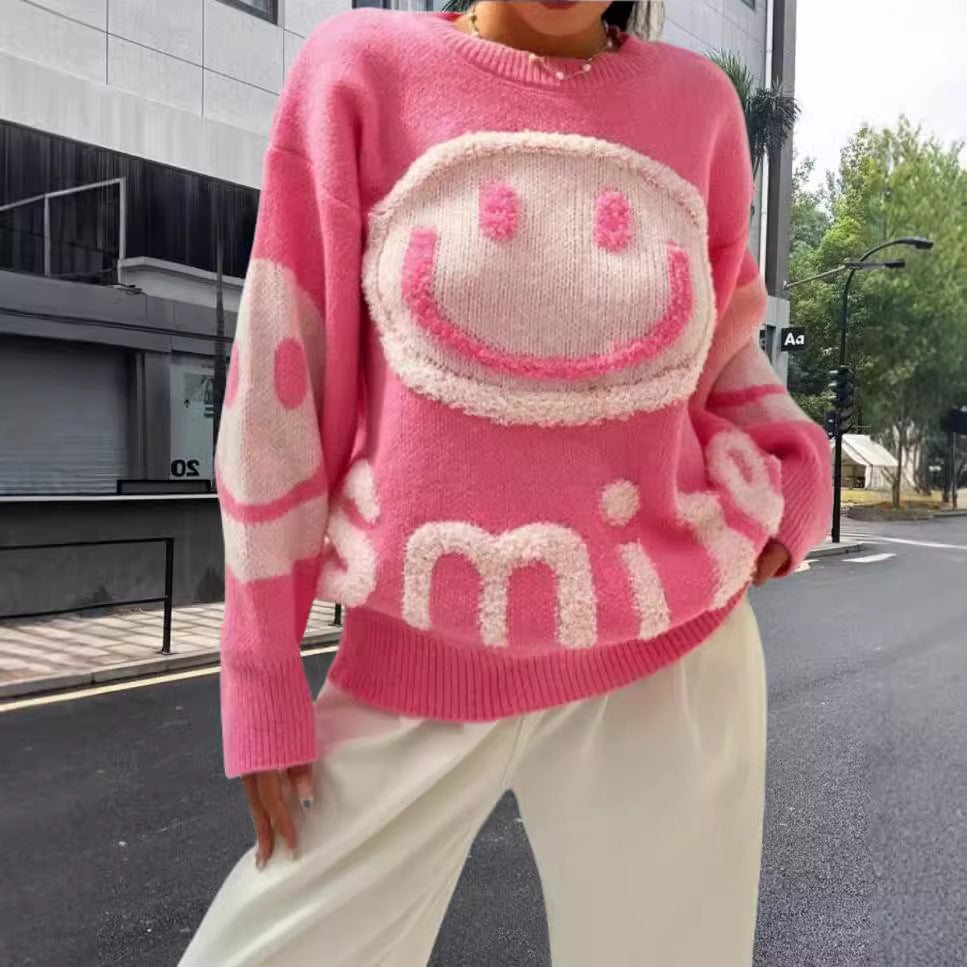 Pull en tricot pour femmes avec un motif emoji joyeux et une coupe confortable Chic und Stil