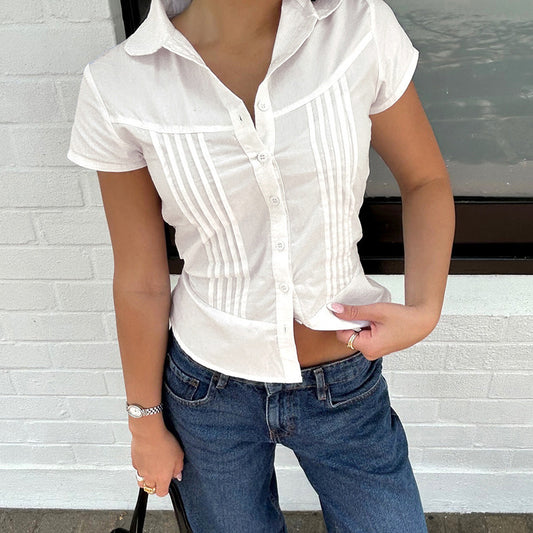 Chemisier Femme à Manches Courtes avec Bouton Chic und Stil